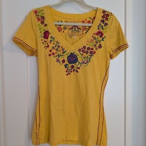 Johnny Was Yellow Floral Embroidered Blouse